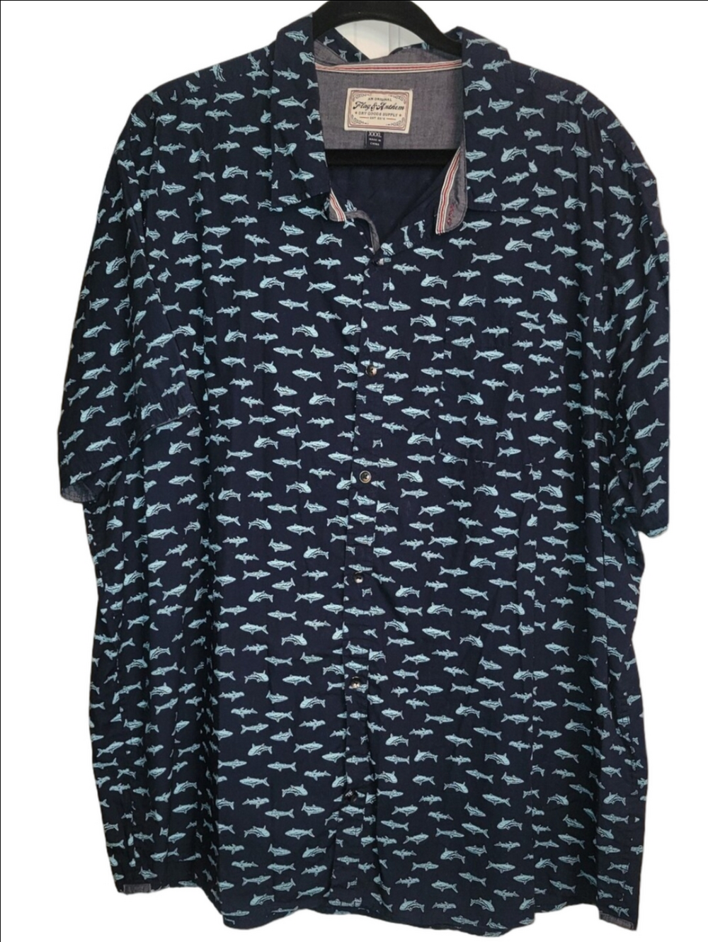 FLAG & ANTHEM 100% Cotton Short Sleeve Shark Print Camp-style Shirt Size XXXL
